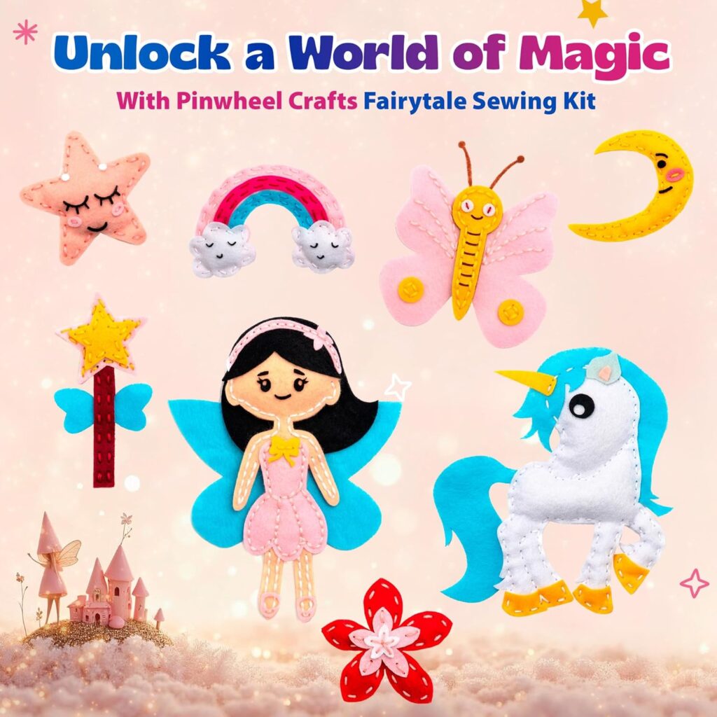 Pinwheel Kids Sewing Kit featuring colorful threads, needles, and easy sewing projects for children