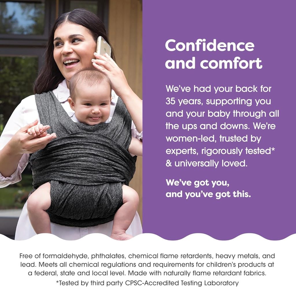 Hands-free babywearing with Boppy ComfyFit wrap-style carrier, 8–35 lbs