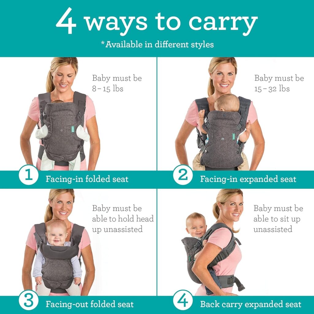 Parent wearing Infantino Flip 4-in-1 baby carrier with comfortable and supportive design