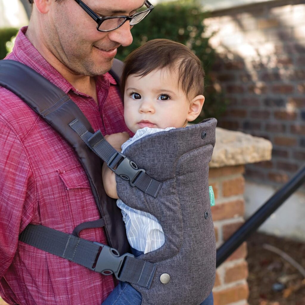 Infantino Flip 4-in-1 convertible baby carrier in gray, ergonomic and adjustable for newborns to toddlers