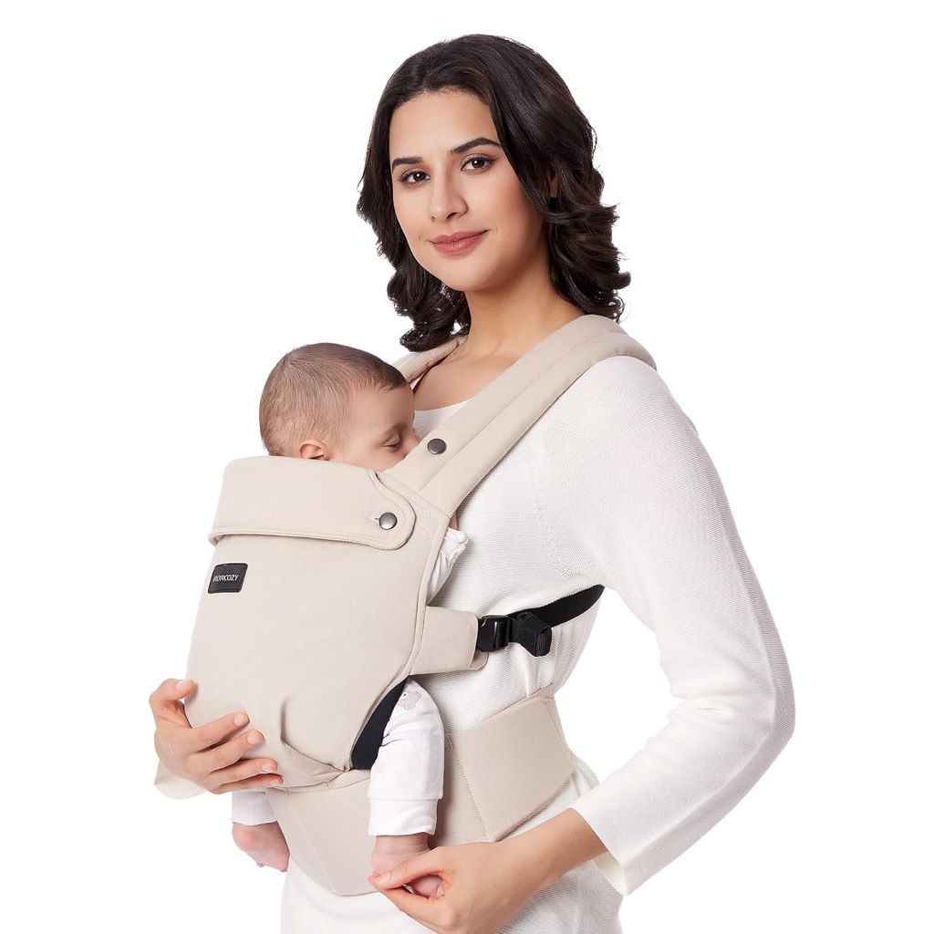 Momcozy ergonomic baby carrier with lumbar support for infants and toddlers