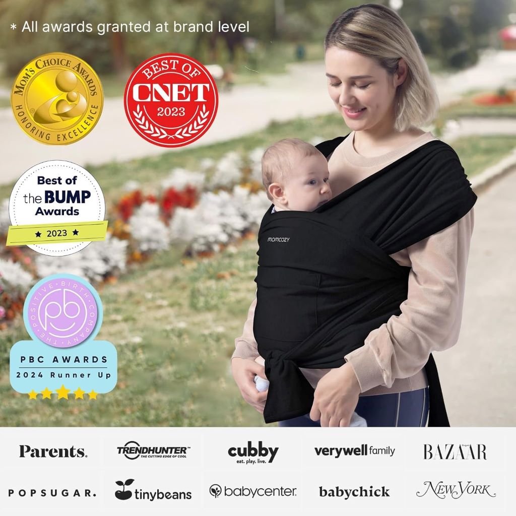 Lightweight Momcozy infant sling carrier for hands-free comfort and support.