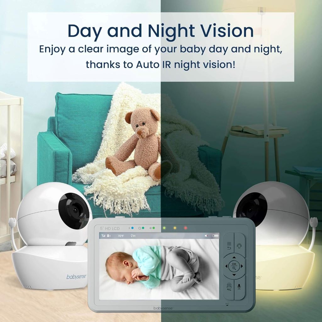 Babysense baby monitor with 1000ft range, 4X zoom, and clear HD screen.