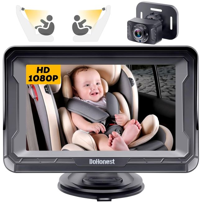 DoHonest rear-facing baby car camera in HD 1080P showing clear view of child in car seat.