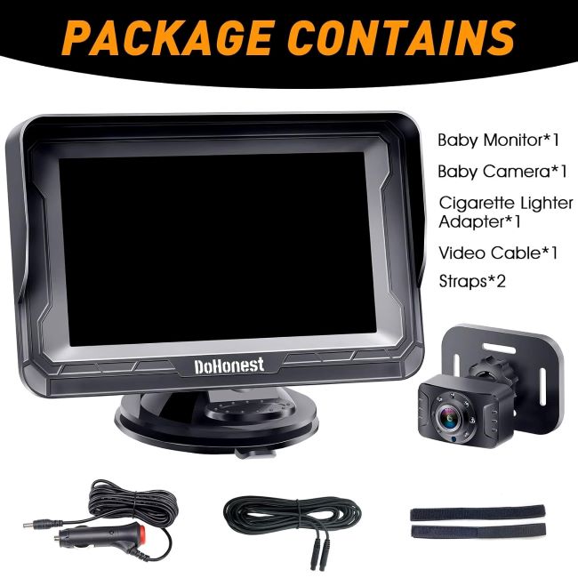 HD 1080P DoHonest baby car camera mounted for rear-facing child safety monitoring.