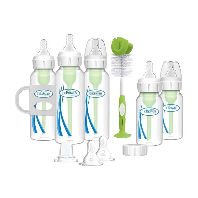 Dr. Brown’s Natural Flow® Anti-Colic Bottle and Sippy Gift Set with silicone spout and handles.