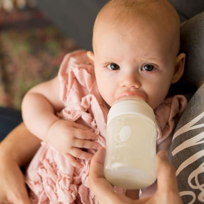 Close-up of Evenflo Proflo anti-colic baby bottles designed by pediatric feeding specialists