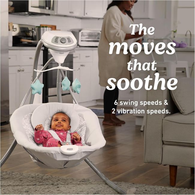 Baby enjoying the gentle motion of the Graco Simple Sway Swing