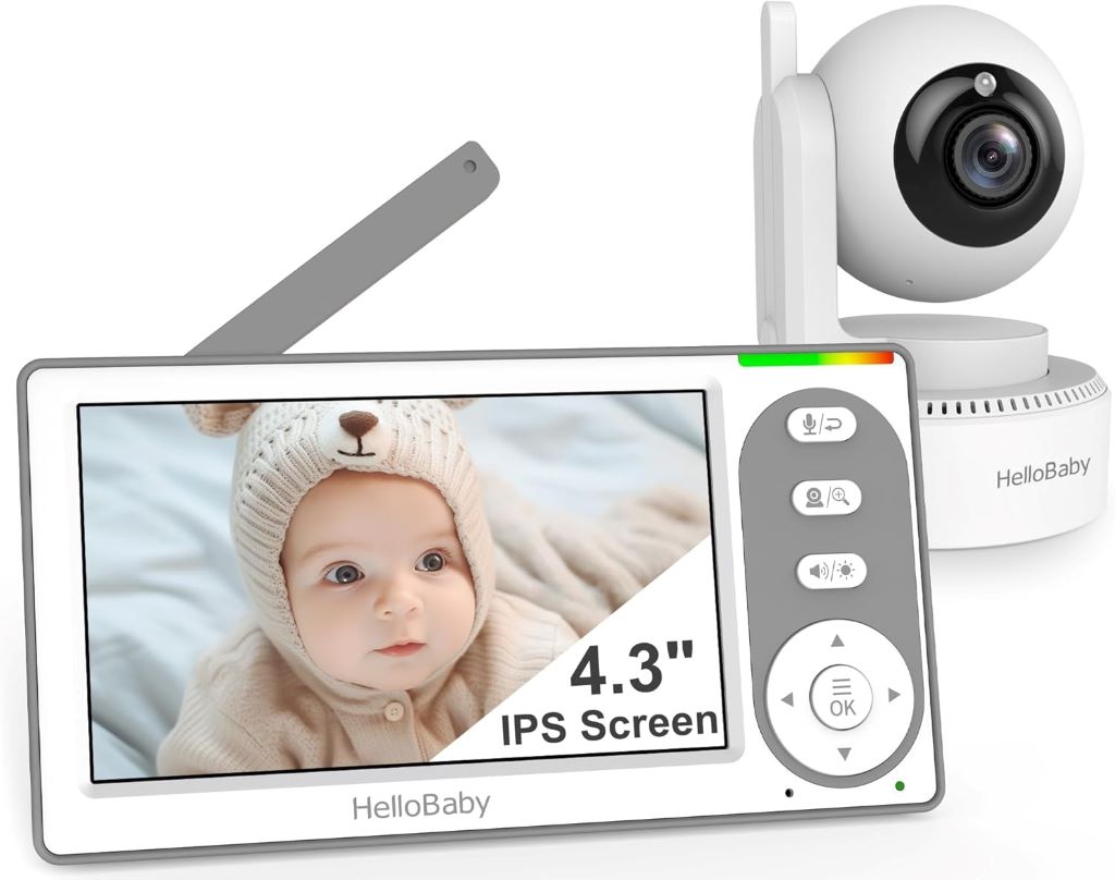 HelloBaby 4.3-inch video baby monitor with camera, night vision, and two-way audio for modern parents.