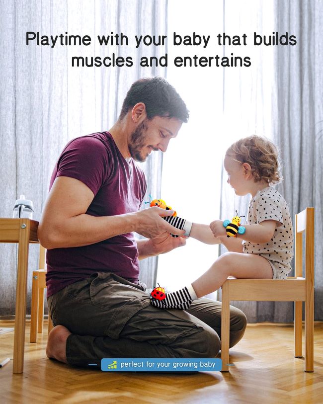 Colorful baby wrist and foot rattles from Infinno, perfect toy and gift for boys and girls aged 0-12 months.