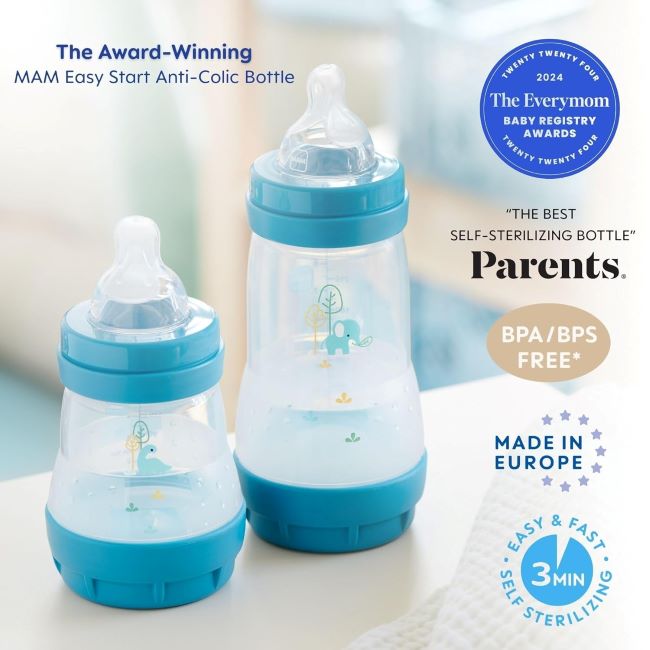 Parent feeding newborn with MAM Easy Start Anti-Colic Bottle