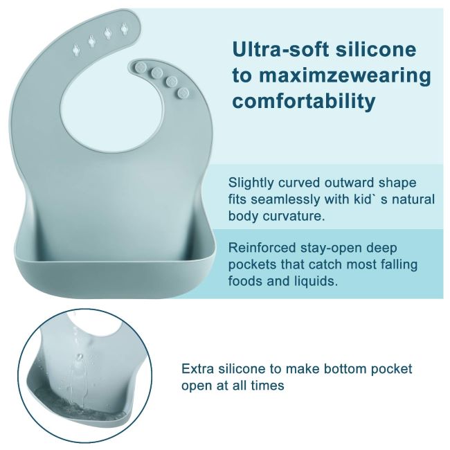 Soft and waterproof PandaEar silicone baby bibs for ages 10–72 months, set of three.