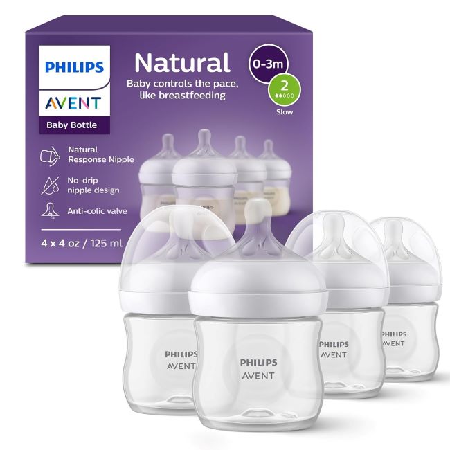 Philips Avent 4oz Natural Baby Bottle with Flow 2 nipple for newborn feeding