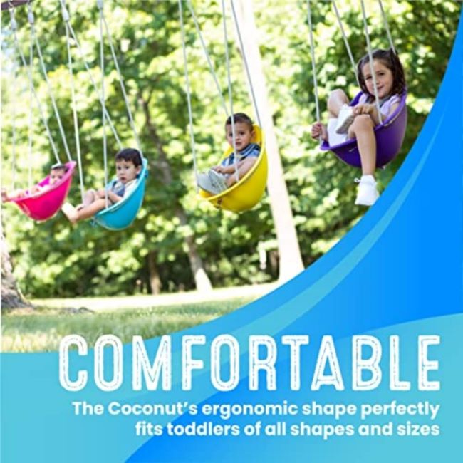 Toddler enjoying the Swurfer Coconut Swing safely outdoors