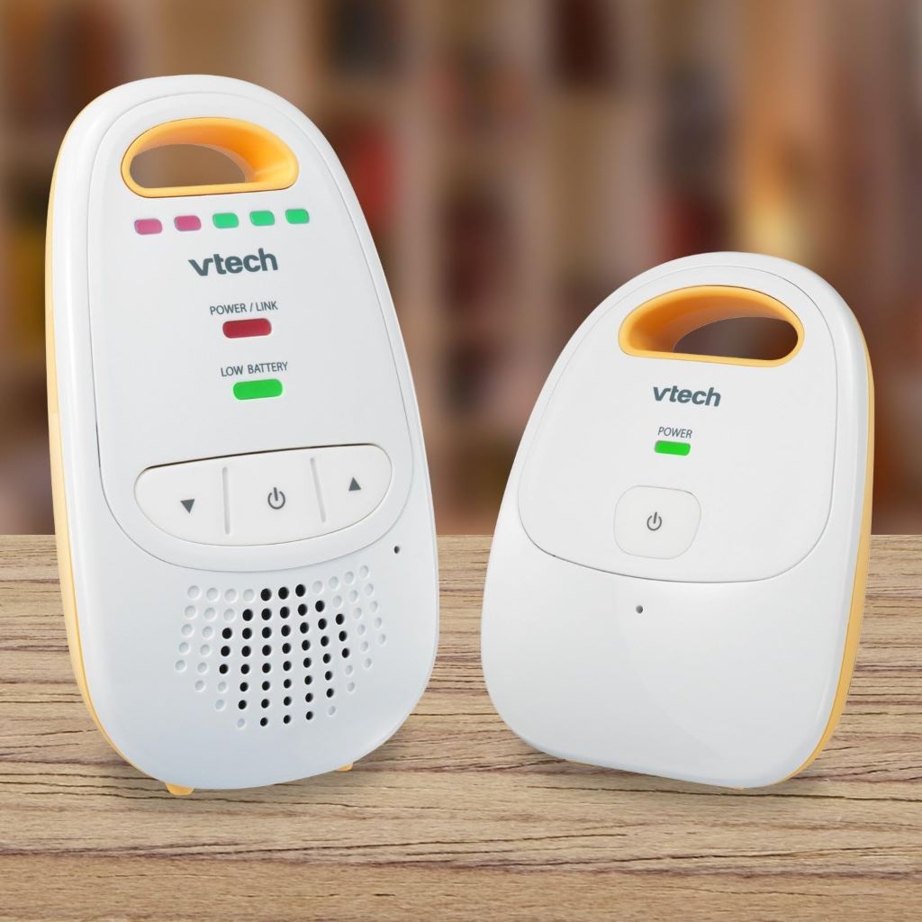 VTech baby monitor showing long-range connectivity and high-quality sound.