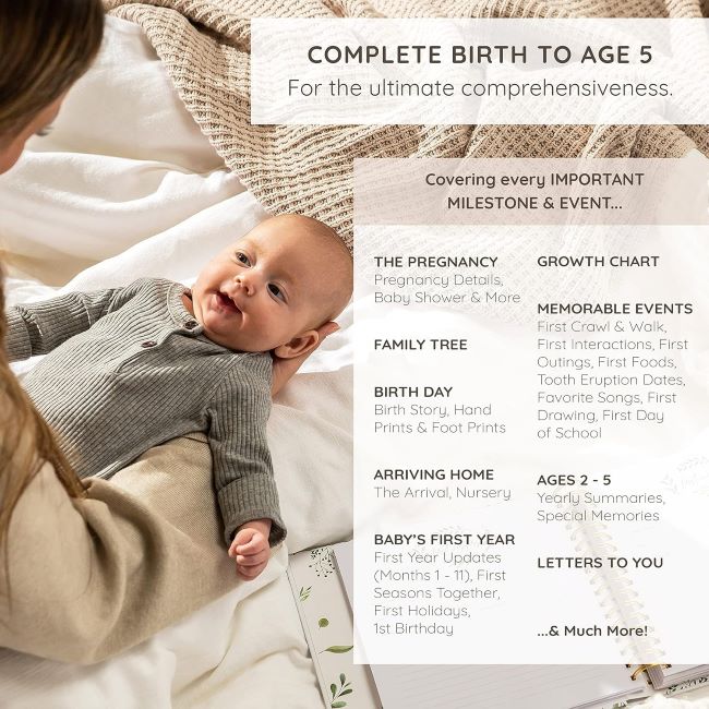 ZIRI & ZANE Timeless Baby Milestone Book for Recording First 5 Years