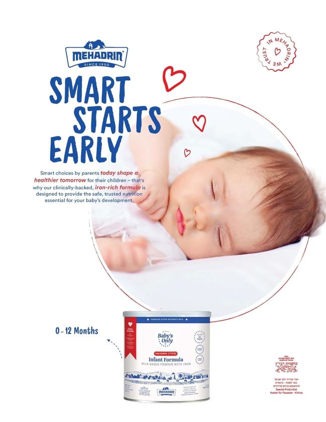 Milk-based infant formula with iron, choline, and vitamins for babies