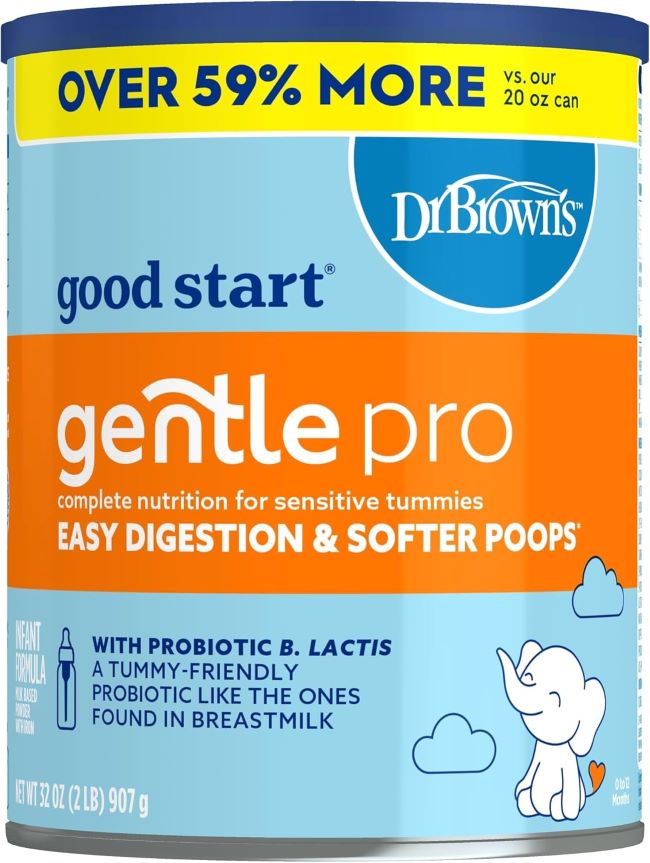 Dr. Brown's Good Start Gentle Pro baby formula for sensitive tummies with probiotics and DHA.