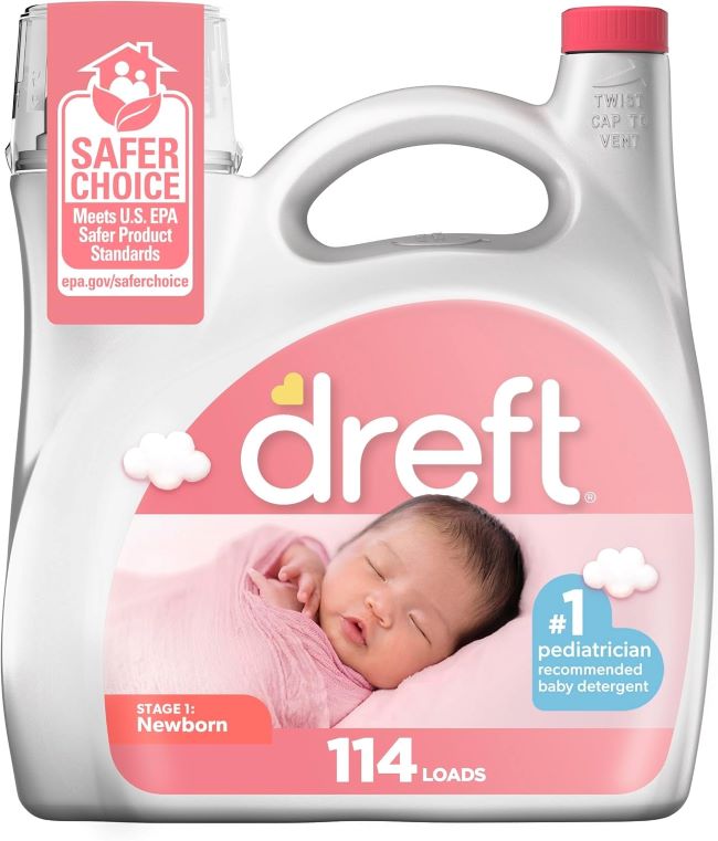Dreft Stage 1 newborn laundry detergent bottle for sensitive baby skin