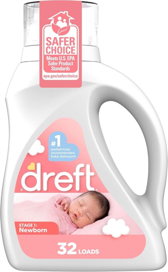 Bottle of Dreft Stage 1 Newborn Detergent designed for sensitive baby skin