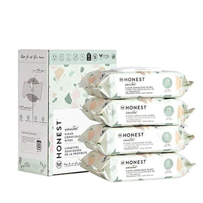 Honest Company Unscented Baby Wipes 288-count for sensitive skin, hypoallergenic and eco-friendly.
