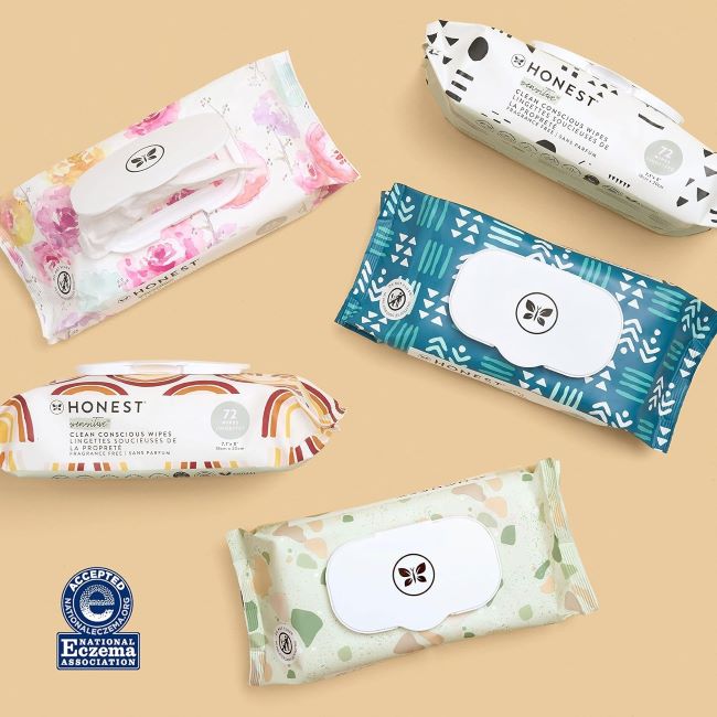 Gentle, plant-based baby wipes by Honest Company, perfect for newborns and sensitive skin.