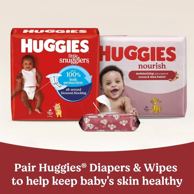 Stack of Huggies Nourish Scented Baby Wipes packs showing total of 560 wipes.