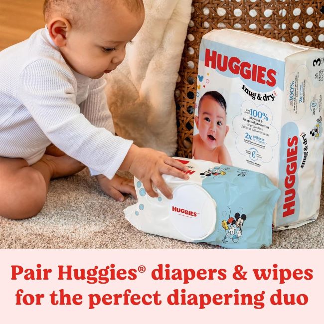 Pack of Huggies Simply Clean Unscented Wipes, convenient flip-top for everyday use