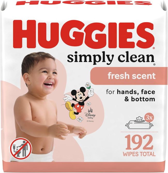 Huggies Simply Clean Fresh Scent Baby Wipes in 3-pack flip-top packaging