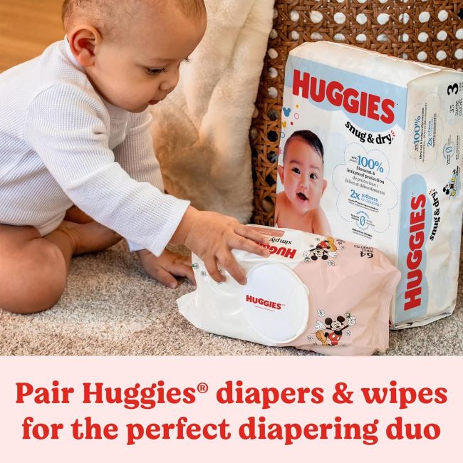 Close-up of Huggies Simply Clean baby wipes for gentle daily care