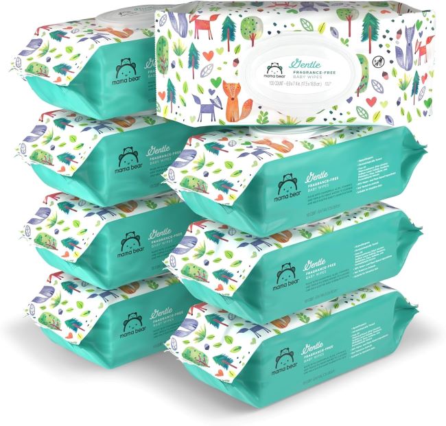 Mama Bear fragrance-free baby wipes for sensitive skin, hypoallergenic and gentle.