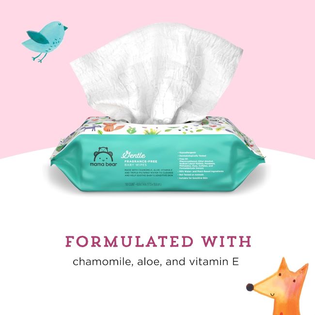 Pack of Mama Bear unscented baby wipes, 800 count, safe for delicate skin.
