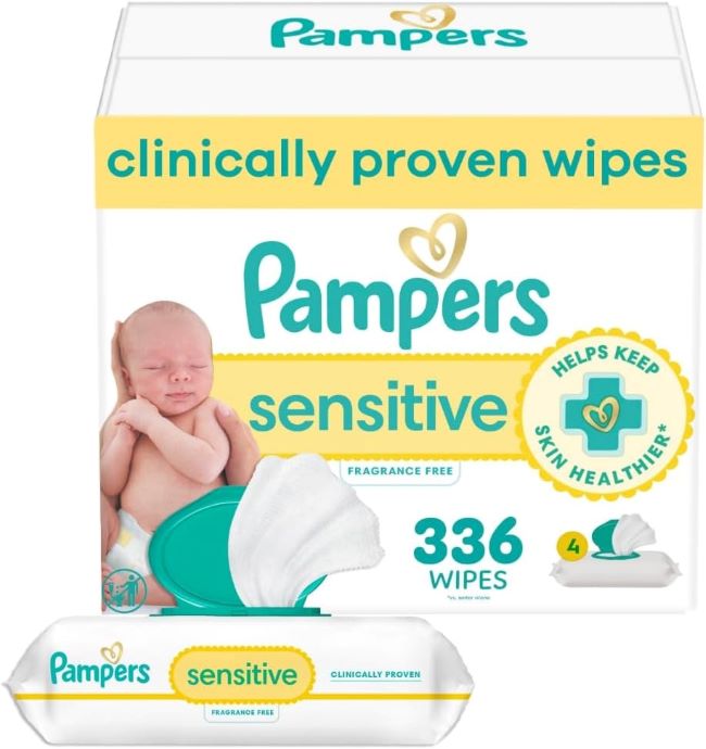 Pampers Sensitive Baby Wipes pack with 336 unscented, hypoallergenic wipes