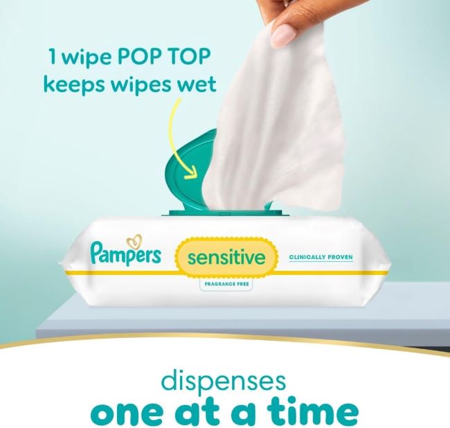 Gentle and safe Pampers wipes for babies, 4 flip-top packs