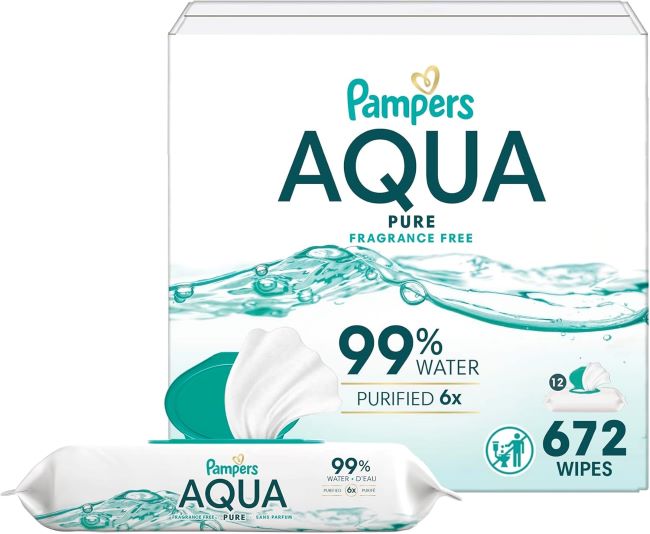 Pampers Aqua Pure Baby Wipes pack, 99% water-based and unscented for gentle baby care