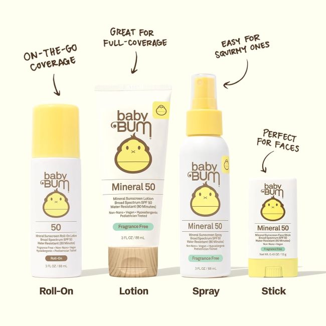 3 oz Sun Bum Baby Bum mineral SPF 50 roll-on, moisturizing and reef-safe sunscreen for sensitive baby skin