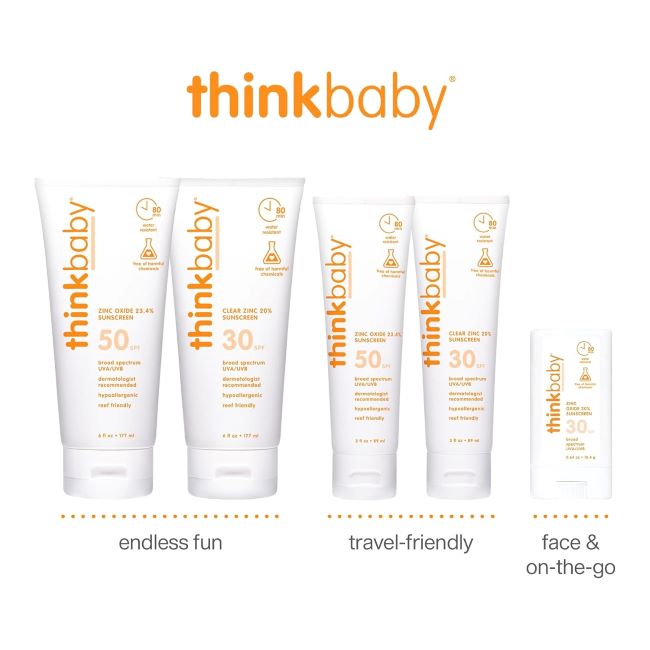 Safe and vegan Thinkbaby SPF 50+ sunscreen for babies and children