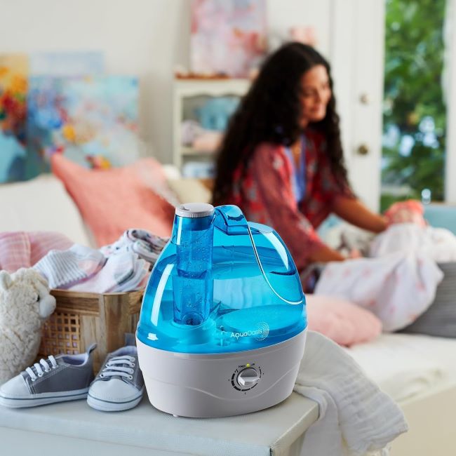 AquaOasis® humidifier with auto shut-off, ideal for babies, whole house, and adjustable mist