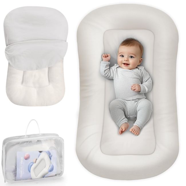Cpzzkq baby lounger in white, soft cotton for newborns 0-24 months