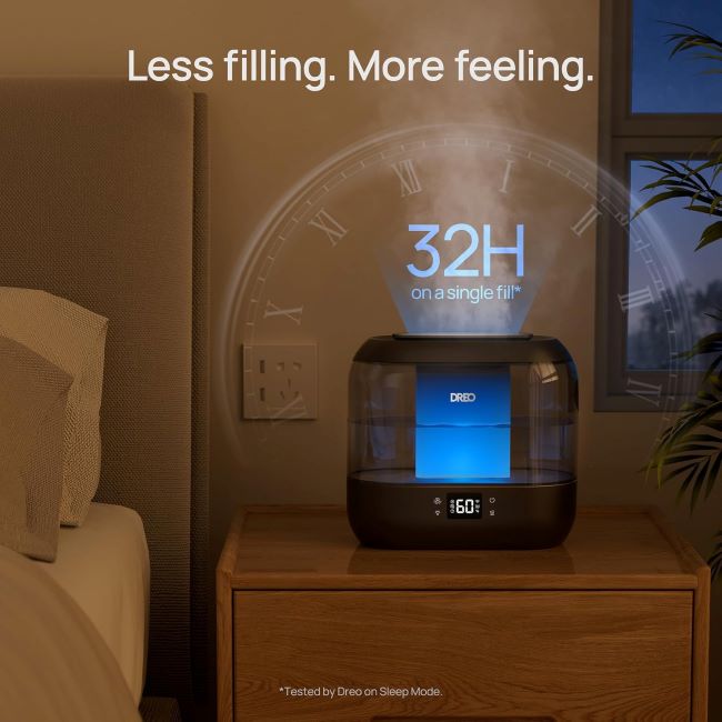 Black Dreo cool mist humidifier with touch, app, and voice control for babies