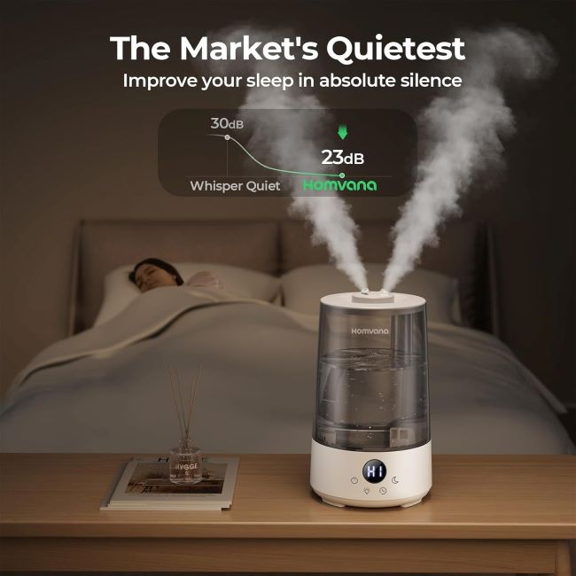 Homvana BPA-free ultrasonic humidifier with long-lasting 34-hour runtime