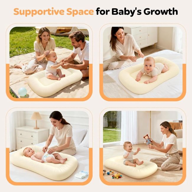 Jylvo Baby Lounger 03 Gray Jylvo baby lounger showing thickened cushioning and cozy design