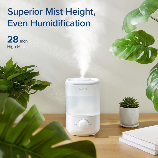 Quiet LEVOIT cool mist humidifier operating at 26dB in bedroom