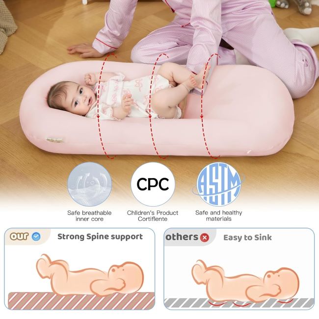 Bionic design baby lounger for 0-24 months, made with organic cotton