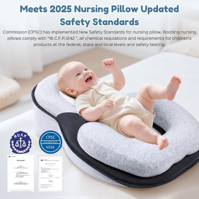 Infant resting on MINGXUSMGS baby lounger pillow for feeding support