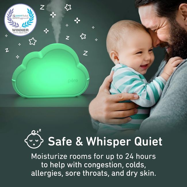 Quiet ultrasonic cool mist humidifier for babies and kids bedrooms, BPA-free