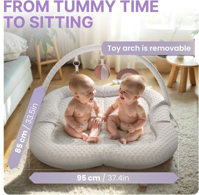 Grey WENDIWAY Twin Play Mat for Floor Activities, Bonding, and Early Learning