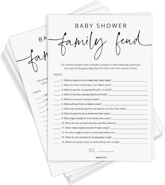 Baby Shower Games 5 Activity Cards 250 Total Cards Minimalist Design