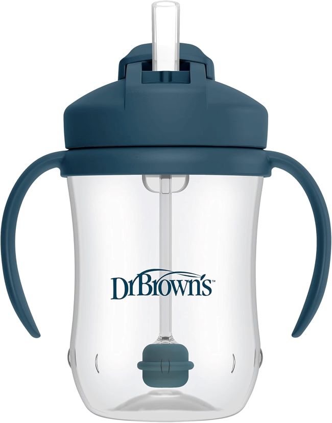Dr. Brown's Milestones Baby First Straw Training Cup with Weighted Straw, BPA-Free, 9oz, Dark Blue, 6+ Months