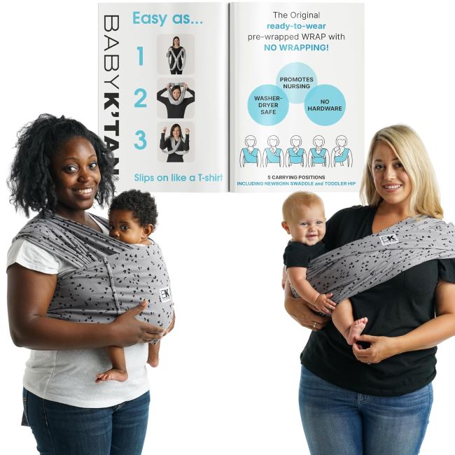 Baby K'tan plus-size baby carrier with pre-wrapped slip-on design, hands-free infant wrap for newborn to toddler carrying